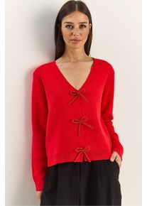 Knopf-Detaillierter Strick-V-Ausschnitt-Cardigan