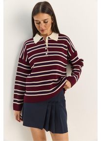 Gestreifter Polo-Kragen Knopf-Pullover