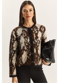 Jacquard-Muster Langarm-Button-Cardigan