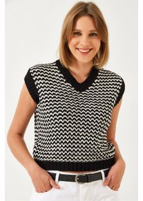 Zebra-Muster V-Ausschnitt &Auml;rmelloser Crop Sweater-Weste