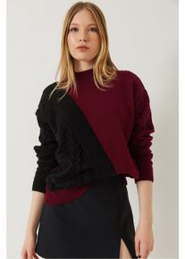 Gemusterter halber Rollkragen-Ripp-Strickpullover