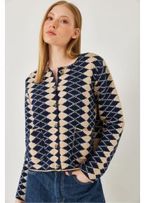 Rippstrukturiertes, gemustertes Kurzes Cardigan mit Knopfverschluss