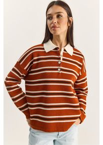 Gestreifter Polo-Kragen Knopf-Pullover