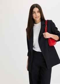 bonprix Longblazer, schwarz, Gr.42, Klassischer Blazer im Regular Fit mit 7/8-&Auml;rmeln, Umschlagfunktion und eleganten goldfarbenen Knopfdetails., aus Viskose