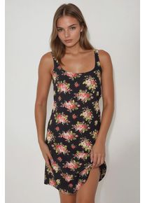U-Kragen Bedrucktes Enges Minikleid