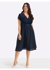 sheego Gro&szlig;e Gr&ouml;&szlig;en Cocktailkleid mit kunstvollem Spitzeneinsatz, marine, Gr&ouml;&szlig;e 44 - Damen