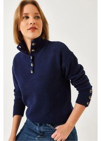 L&auml;ssiger Cropped Pullover mit Knopfkragen