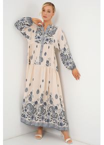 Muster Maxikleid mit V-Ausschnitt und Knopfverschluss