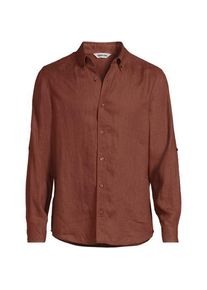 LANDS' END Hemd aus reinem Leinen mit Roll&auml;rmeln, Herren,  Braun, Leinen, by Lands' End