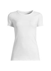 LANDS' END Feinripp-Shirt mit Rundhalsausschnitt und kurzen &Auml;rmeln in Petite-Gr&ouml;&szlig;e, Damen, size: petite, Wei&szlig;, Baumwolle/Elasthan, by Lands' End