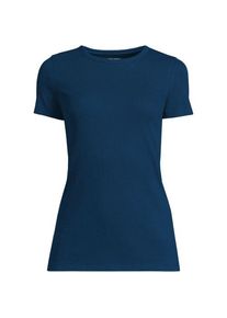 LANDS' END Feinripp-Shirt mit Rundhalsausschnitt und kurzen &Auml;rmeln in Plus-Gr&ouml;&szlig;e f&uuml;r Damen, Damen, size: plus, Blau, Baumwolle/Elasthan, by Lands' End