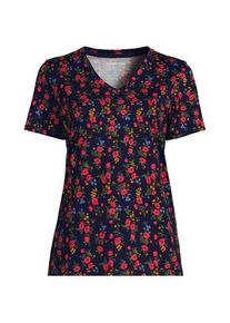LANDS' END Supima Kurzarm-Shirt mit V-Ausschnitt f&uuml;r Damen in Petite-Gr&ouml;&szlig;e, Damen, size: petite, Blau, Baumwolle, by Lands' End