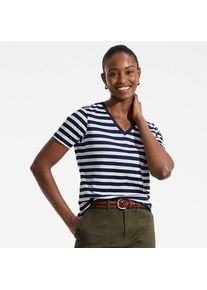 LANDS' END Supima Kurzarm-Shirt mit V-Ausschnitt, Damen,  Blau, Baumwolle, by Lands' End