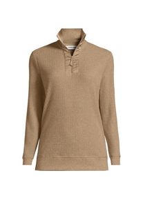 LANDS' END Waffelstrick-Pullover mit Rei&szlig;verschluss f&uuml;r Damen, Damen, size: regular, Braun, Baumwoll-Mischung/Polyester-Mischung, by Lands' End