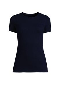 LANDS' END Feinripp-Shirt mit Rundhalsausschnitt und kurzen &Auml;rmeln f&uuml;r Damen, Damen, size: regular, Blau, Baumwolle/Elasthan, by Lands' End
