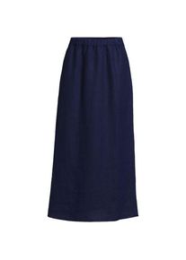 LANDS' END Premium Reinleinen-Midirock mit Elastikbund f&uuml;r Damen, Damen, size: regular, Blau, Leinen, by Lands' End