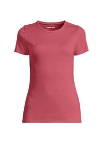 LANDS' END Feinripp-Shirt mit Rundhalsausschnitt und kurzen &Auml;rmeln, Damen,  Rot, Baumwolle/Elasthan, by Lands' End