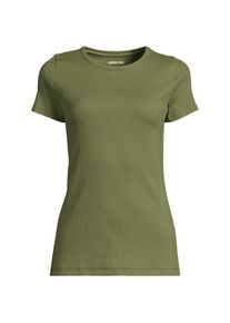 LANDS' END Feinripp-Shirt mit Rundhalsausschnitt und kurzen &Auml;rmeln, Damen,  Gr&uuml;n, Baumwolle/Elasthan, by Lands' End