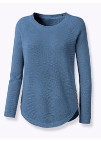 sheego Gro&szlig;e Gr&ouml;&szlig;en Rundhalspullover mit abgerundetem Saum, mittelblau, Gr&ouml;&szlig;e 48 - Damen