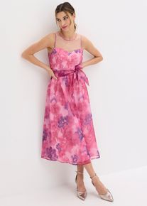 bonprix Midikleid aus zartem T&uuml;ll, pink, Gr.48, Modern und feminin: Kleid aus zartem T&uuml;ll in Midi-L&auml;nge mit transparentem Mesh-Einsatz und Bindeband