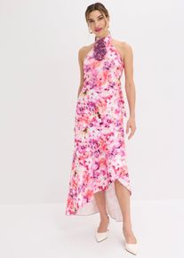 bonprix Abendkleid mit Blumen-Applikation, pink, Gr.46, Modern und feminin: Maxikleid aus strukturiertem Crepe mit Blumen-Applikation und Volant am Rock