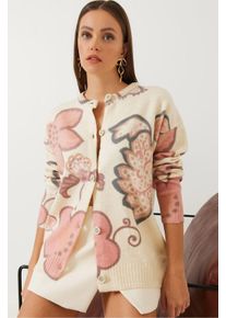 Strukturiertes Bl&uuml;tenstrickjacke mit Kn&ouml;pfen
