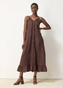 bonprix Maxikleid aus reinem Leinen, braun, Gr.40, sommerliches Leinen Maxikleid mit verstellbaren Spaghetti-Tr&auml;gern und schm&uuml;ckender R&uuml;sche, aus Leinen