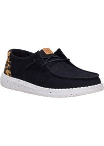 Hey DUDE Shoes HEYDUDE Wendy Wildcat Baumwolle Damen Schwarz/Leopard Mokassins Schuhe