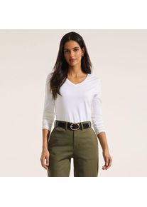 LANDS' END Supima&reg; Langarm-Shirt mit V-Ausschnitt f&uuml;r Damen in Petite-Gr&ouml;&szlig;e, Damen, size: petite, Wei&szlig;, Baumwolle, by Lands' End