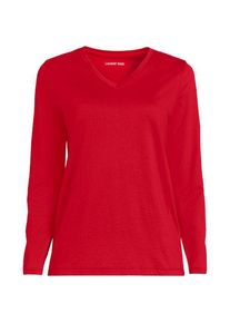 LANDS' END Supima&reg; Langarm-Shirt mit V-Ausschnitt f&uuml;r Damen in Petite-Gr&ouml;&szlig;e, Damen, size: petite, Rot, Baumwolle, by Lands' End