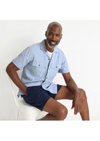 LANDS' END Kurzarmhemd aus Baumwoll-/Leinenmix, Herren,  Blau, Leinen/Baumwoll-Mischung, by Lands' End