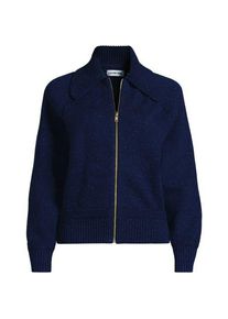 LANDS' END Baumwoll-Zippercardigan mit gro&szlig;em Kragen DRIFTER f&uuml;r Damen, Damen, size: regular, Blau, Baumwolle, by Lands' End