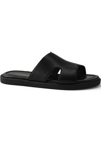 LANDS' END Leder-Pantoletten mit breitem Riemen, Herren, size: regular, Schwarz, Leder, by Lands' End