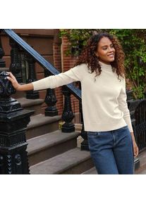 LANDS' END Stehkragenpullover mit &Auml;rmelkn&ouml;pfen f&uuml;r Damen, Damen, size: regular, Elfenbein, Polyester/Nylon/Viskose, by Lands' End
