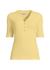 LANDS' END Rippstrick-Henleyshirt mit halblangen &Auml;rmeln f&uuml;r Damen, Damen, size: regular, Gelb, Elasthan/Baumwoll-Mischung/Polyester-Mischung, by Lands' End