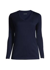 LANDS' END Supima&reg; Langarm-Shirt mit V-Ausschnitt f&uuml;r Damen in Plus-Gr&ouml;&szlig;e, Damen, size: plus, Blau, Baumwolle, by Lands' End
