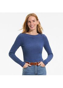 LANDS' END Rippstrick-Shirt mit U-Boot-Ausschnitt f&uuml;r Damen, Damen, size: regular, Blau, Elasthan/Baumwoll-Mischung/Polyester-Mischung, by Lands' End