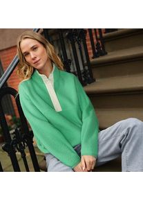 LANDS' END Teddy-Pullover mit Druckknopf-Leiste, Damen,  Gr&uuml;n, by Lands' End