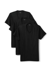 LANDS' END Kurzarm-Shirt mit V-Ausschnitt (3er-Set), Herren,  Schwarz, Baumwolle, by Lands' End