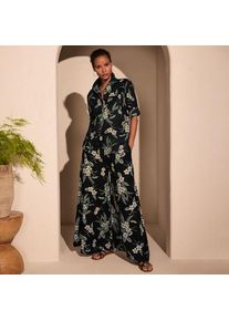 LANDS' END Premium Reinleinen-Palazzohose, Damen,  Schwarz, Leinen, by Lands' End
