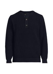 LANDS' END Rundhalspullover mit Knopfreihe, Herren,  Braun, Baumwolle, by Lands' End