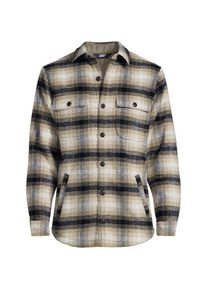 LANDS' END Hemdjacke aus geb&uuml;rstetem Flanell und Stepp f&uuml;r Herren, Herren, size: regular, Schwarz, Woll-Mischung/Polyester-Mischung, by Lands' End