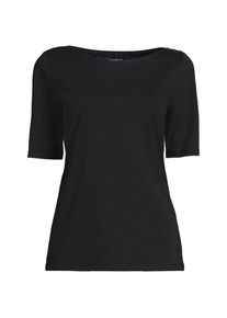 LANDS' END Supima&reg; T-Shirt mit U-Boot-Ausschnitt und gekn&ouml;pfter Schulter, Damen,  Schwarz, Baumwolle, by Lands' End