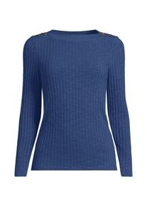 LANDS' END Rippstrick-Shirt mit U-Boot-Ausschnitt, Damen,  Blau, Elasthan/Baumwoll-Mischung/Polyester-Mischung, by Lands' End