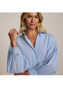 LANDS' END Verk&uuml;rztes Langarm-Hemd f&uuml;r Damen, Damen, size: regular, Blau, Baumwolle, by Lands' End