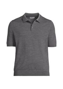 LANDS' END Kurz&auml;rmeliger Merino-Polopullover, Herren,  Grau, Wolle, by Lands' End