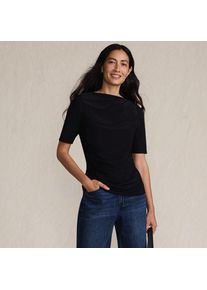 LANDS' END Silk Knit Gerafftes Shirt mit ellbogenlangen &Auml;rmeln, Damen,  Schwarz, Polyester-Mischung, by Lands' End