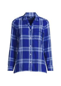LANDS' END Gemustertes Pyjamahemd aus reinem Baumwoll-Flanell f&uuml;r Damen in Petitegr&ouml;&szlig;e, Damen, size: petite, Blau, Baumwolle, by Lands' End