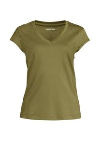 LANDS' END Supima-Shirt mit V-Ausschnitt und Kapp&auml;rmeln, Damen,  Gr&uuml;n, Baumwolle, by Lands' End
