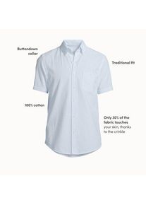 LANDS' END Seersucker-Kurzarmhemd, Classic Fit, Herren,  Blau, Baumwolle, by Lands' End